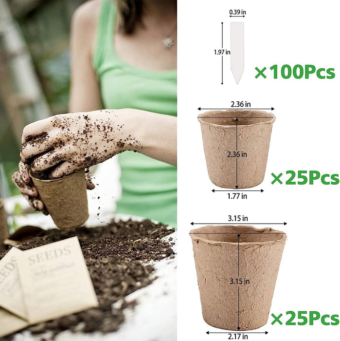 50 Pcs Peat Pots, Biodegradable Eco-Friendly Plant Seedling Starters Kit, Seed Germination Trays with 10 Plant Markers for Vegetable Tomato Saplings & Herb Seed Germination