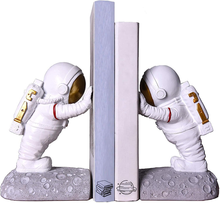 Astronaut Bookends - Book Ends to Hold Books - Space Decor Bookends for Kids Rooms - Bookends for Heavy Books - Unique Book Holders with Anti-Slip Base (Gold)