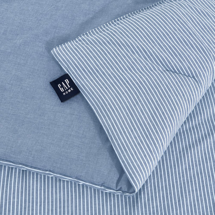 Yarn Dyed Washed Chambray Stripe Reversible Organic Cotton Comforter Set, Full/Queen, Blue, 3-Pieces