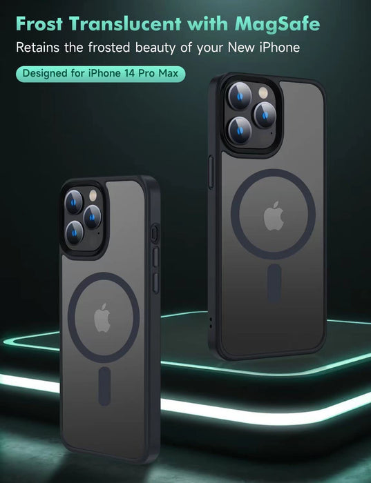 Magnetic Case for Iphone 14 Pro Max Case [Mil-Grade Drop Tested & Compatible with Magsafe] Translucent Matte Back with Aluminum Alloy Keys, Anti-Fingerprint Anti-Scratch 6.7 Inch, Black