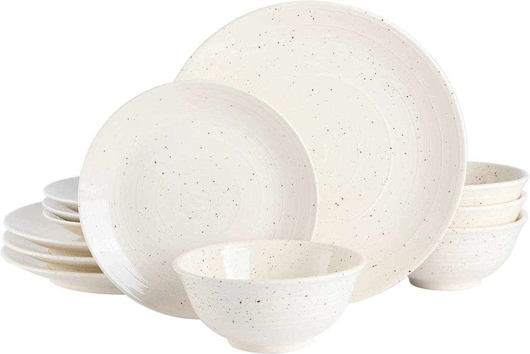 Gibson Elite Terranea round Reactive Glaze Terra Cotta Dinnerware Set, Service for Four (12Pcs), Grey