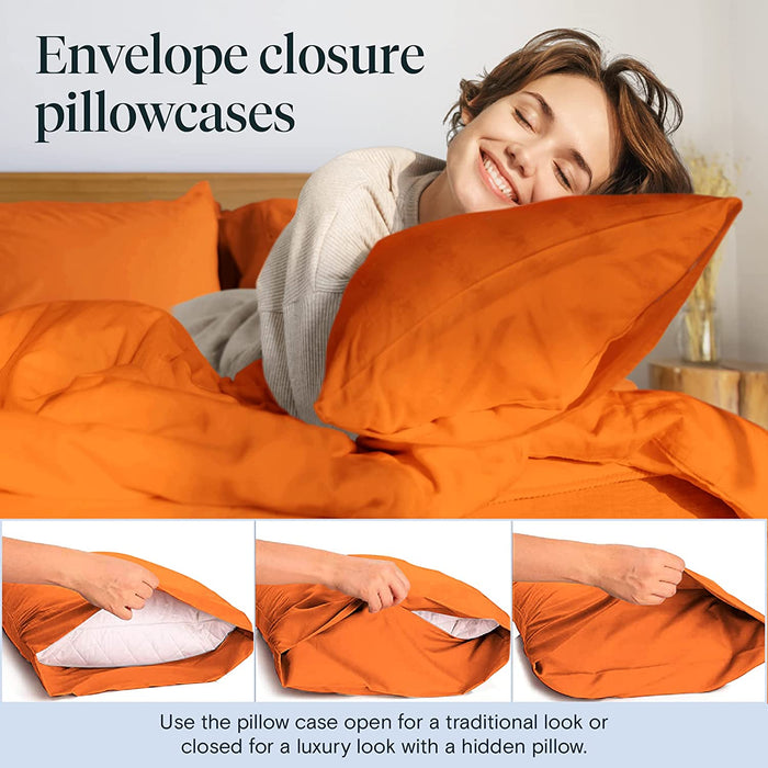 6 PC Sheet Set Sheets Deep Pockets 18" Eco Friendly Wrinkle Free Sheets Machine Washable Hotel Bedding Silky Soft - Autumn Orange Queen