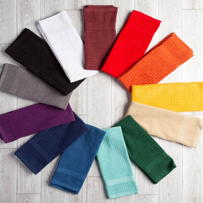 Solid Waffle Terry Kitchen Dishtowels, Set of 4, 26"X15", 100% Cotton, Multiple Colors