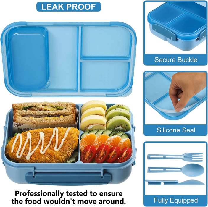 Bento Box for Adults, 1700ML Lunch Bento Box for Kids Childrens with Spoon&Fork&Knife&Water Bottle - Bpa-Free,Leak-Proof for On-The-Go Meal,Lunch Containers Microwave/Dishwasher Safe (Blue)