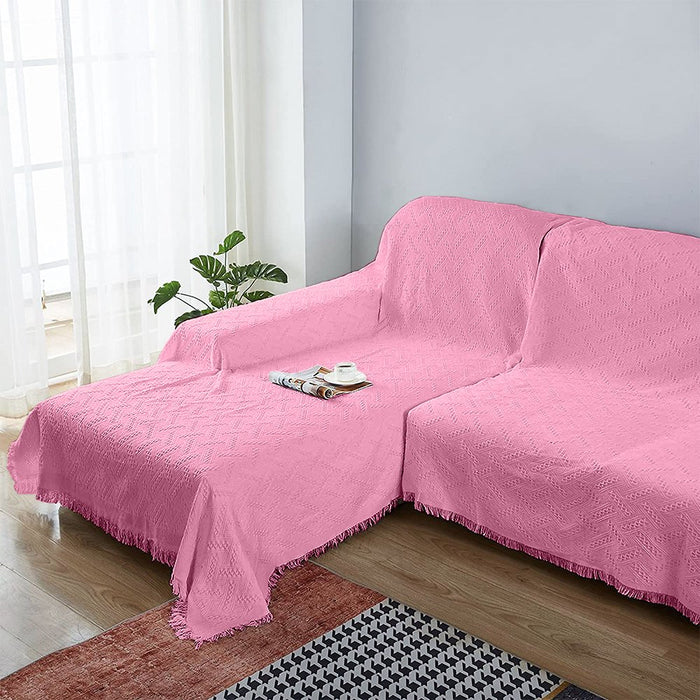 Cotton Geometrical Sofa Cover, Sectional Couch Covers for 1 Cushion Couch Couch Cover Living Room Throws Blankets Sofa Slipcovers, Furniture Protector for Pets (Medium, 71" X 91", Pink)
