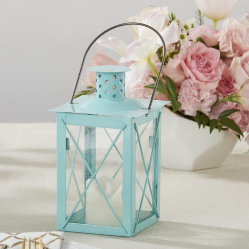 Rustic Shelf Decor Luminous Vintage Tea Light Votive Candle Holders, Medium Metal Decorative Lantern, Teal Blue