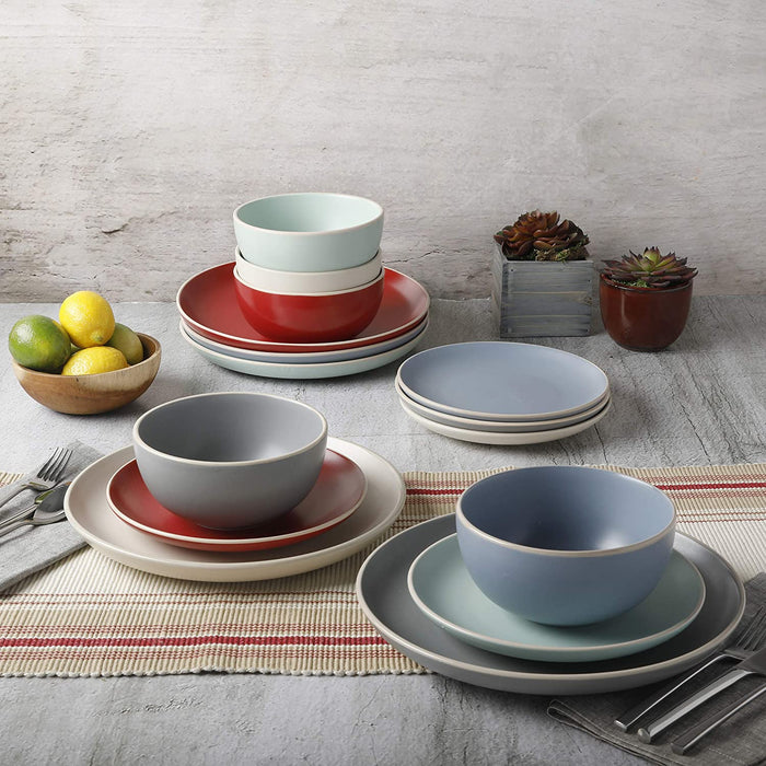 Gibson Home Rockaway round Stoneware Dinnerware Set, Service for 4 (12Pcs), Blue