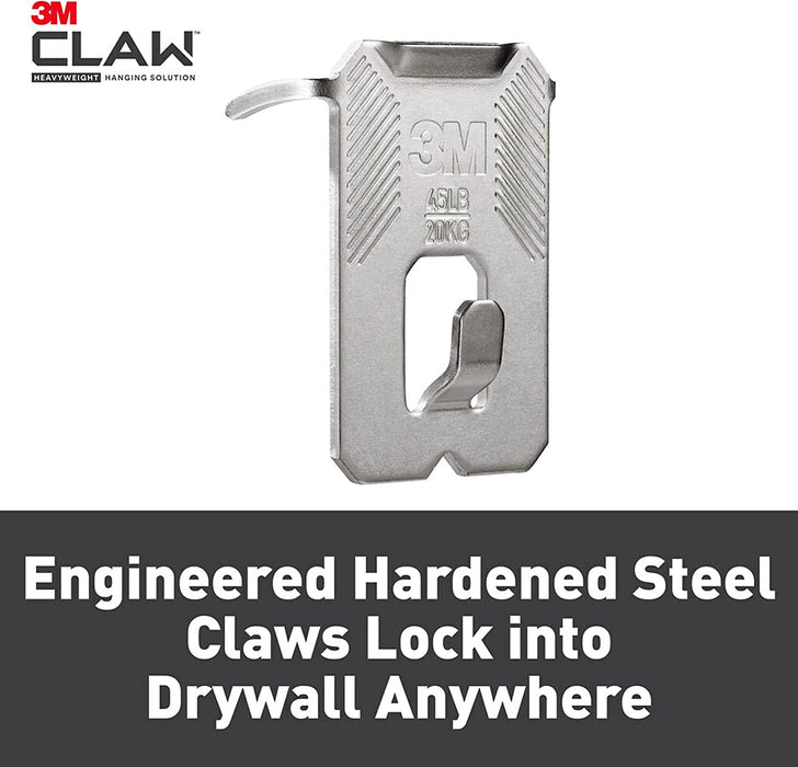 CLAW 3PH45M-4ESF Drywall Picture Temporary Spot, Holds 45 Lbs, 4 Hangers, 4 Markers/Pack, 4 Pack, Silver