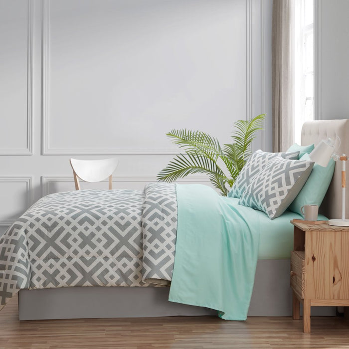 Mainstays Gray Geometric 6 Piece Bed in a Bag Comforter Set with Sheets, Twin
