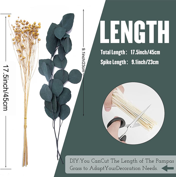 86PCS Natural Dried Pampas Grass Decor,Boho Room Decor Bouquet,Eucalyptus Dried Flowers,Centerpiece Table Decorations Bouquet for Wedding Floral Arrangements Home Living Room Decorations