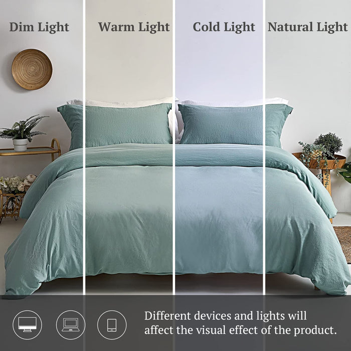 Duvet Cover Queen Size - Super Soft Green Blue Duvet Cover Set 3 Piece 100% Washed Microfiber Comforter Cover Set Bedding Set with Zipper Closure, 1 Duvet Cover 90X90 and 2 Pillow Shams