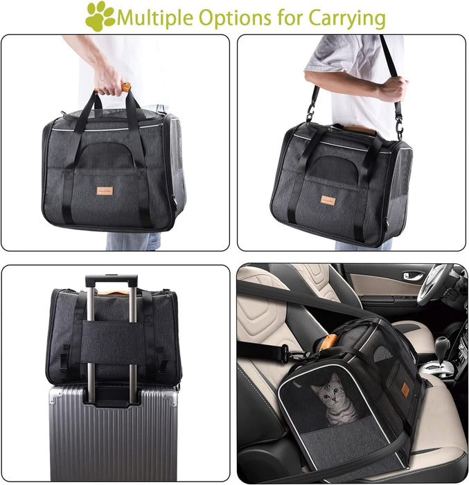 Dog Carrier  Cat Carrier Pet Travel Carrier Bag Airline Approved Folding Fabric Pet Carrier for Small Dogs Puppies Medium Cats, W/Locking Safety Zippers, Foldable Bowl