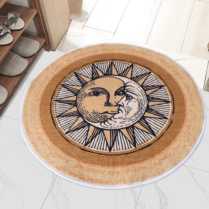 Sun and Moon round Rug,32X32 Inch Boho round Rug,Non-Slip Super Soft Creative Tribal Style Floor Carpet for Living Room Bedroom Bathroom Kids Room Home Decor Fuzzy Rug
