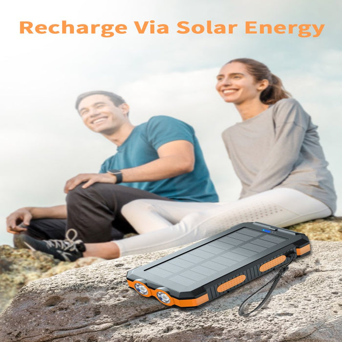 Durecopow 30000Mah Solar Charger for Cell Phone Iphone, Portable Solar Power Bank with Dual 5V USB Ports, 2 Led Light Flashlight, Compass Battery Pack for Outdoor Camping Hiking (Orange)