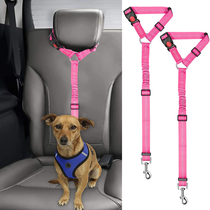 2 Packs Dog Cat Safety Seat Belt Strap Car Headrest Restraint Adjustable Nylon Fabric Dog Restraints Vehicle Seatbelts Harness