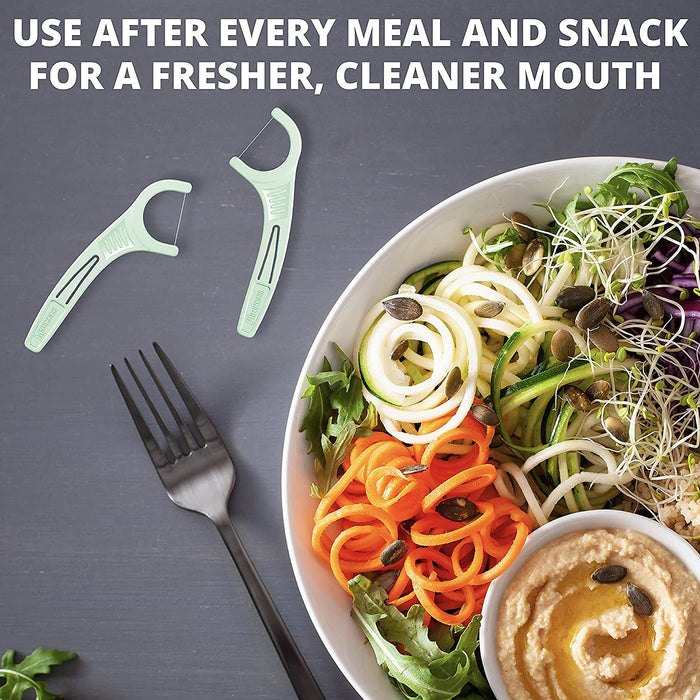 Plackers Micro Mint Dental Flossers, Fresh Mint Flavor, Fold-Out Toothpick, Super Tuffloss, Easy Storage with Sure-Zip Seal, 300 Count