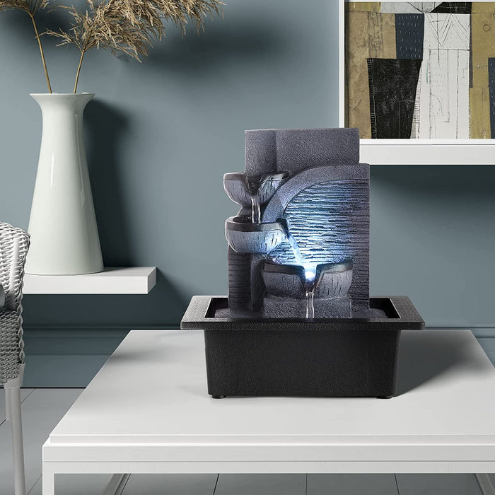 Indoor Fountain Tabletop Fountain Waterfall Fountains Relaxation Water Feature Feng Shui Zen Meditation Desktop Fountain with LED Light for Home and Office Indoor Spaces Decor (Style 6)