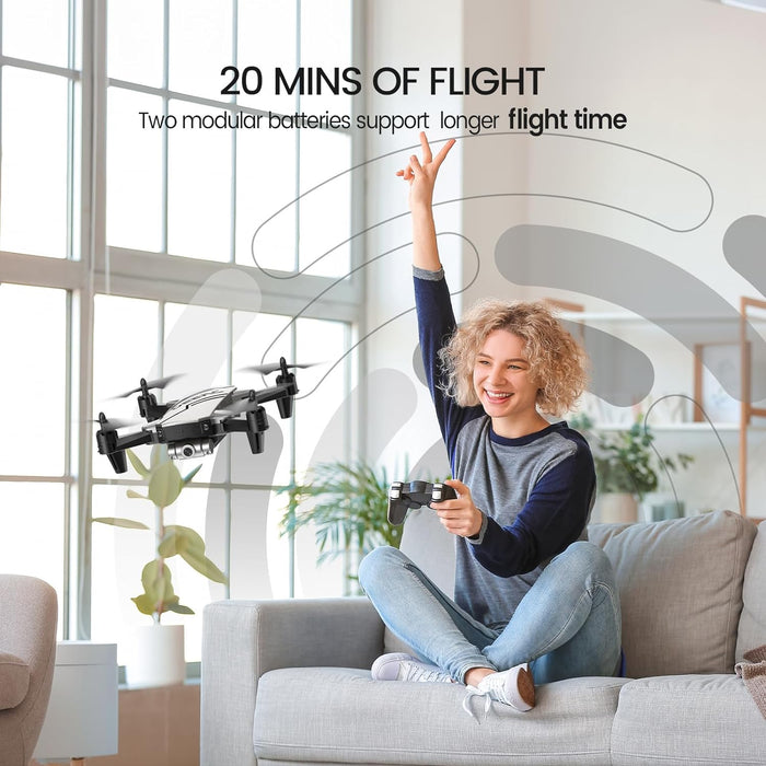 D20 Mini Drone for Kids with 720P HD FPV Camera Remote Control Toys Gifts for Boys Girls with Altitude Hold, Headless Mode, One Key Start Speed Adjustment, 3D Flips 2 Batteries, Silver