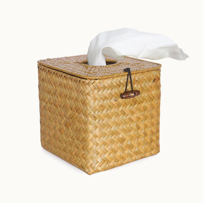 Straw Woven Tissue Box Cover, Vintage Wicker Tissue Box Cover Square, Home Toilet Paper Holder, or Napkin Dispenser