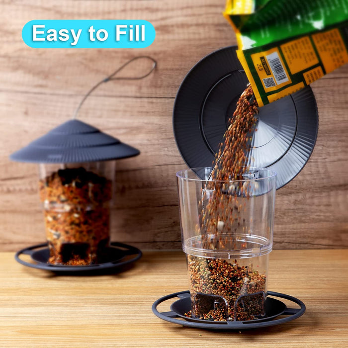 Bird Feeders, Bird Feeder for outside Outdoors Hanging, Squirrel Proof, Easy Clean and Fill, Adjustable Feeder with Sturdy Wire and Roof, Plastic, for Garden, Backyard, Terrace(25 Oz/Pack)