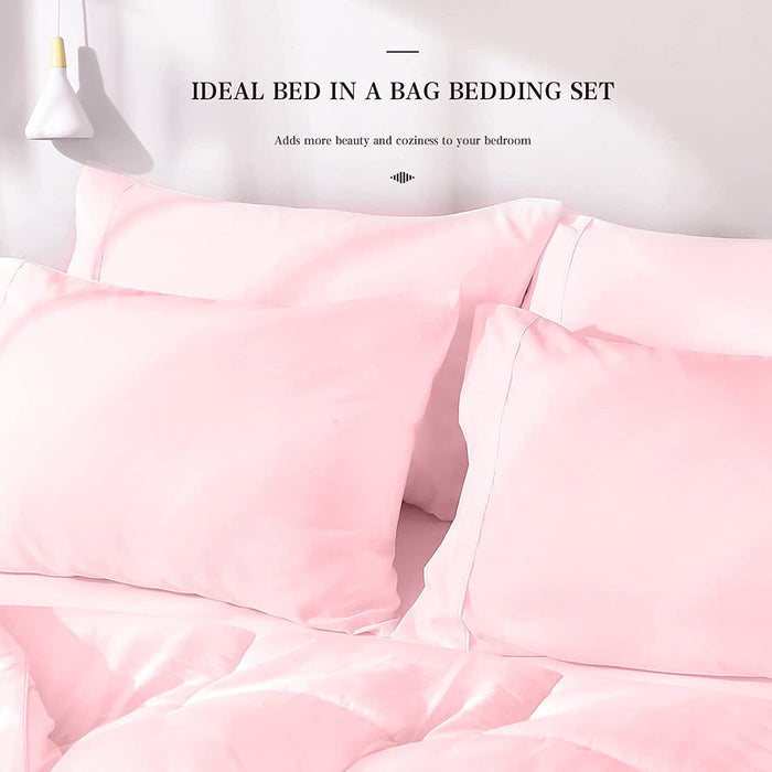 Full Size 7 Pieces Bed in a Bag Bedding Set - Lightweight Pink Comforter Set, All Season Ultra Soft down Alternative Bedding Comforter Set with Comforter, Pillowcases, Flat Sheet, Fitted Sheet