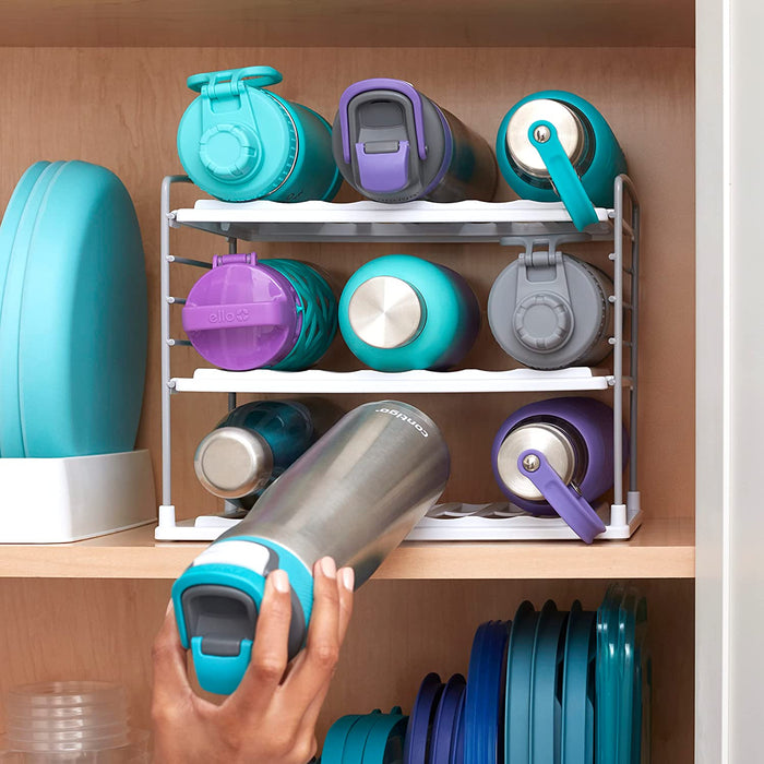 Upspace 8-Bottle Water Bottle and Travel Mug Cabinet Organizer, Adjustable Storage Rack for Kitchen Organization
