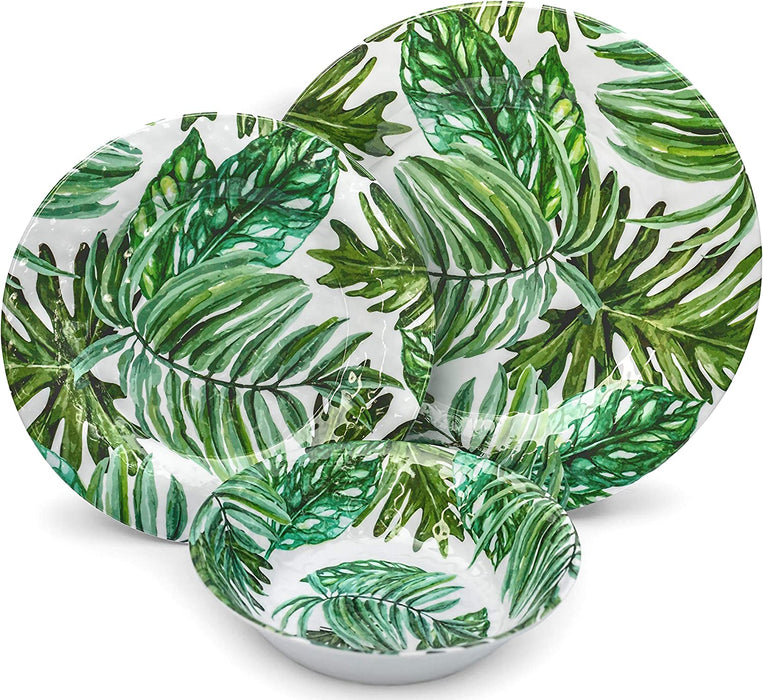Melamine Dinnerware Sets - 12 Pcs Melamine Plates Outdoor Plates Summer Plates and Bowls Sets Melamine Plates Ideal Camping Dish Set Dinnerware Set for 4 Dishwasher Safe (Wood Grain)