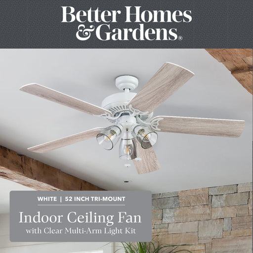 Better Homes & Gardens 52" 5 Blade White Ceiling Fan with 3 Lights
