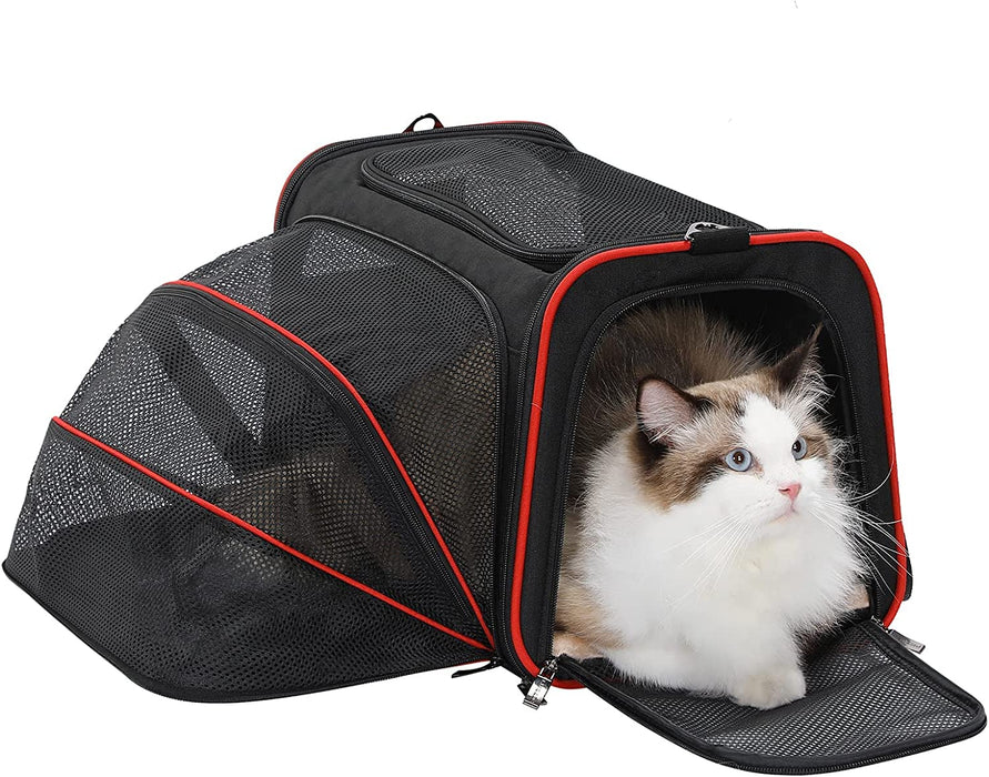 Expandable Cat Carrier Dog Carriers,Airline Approved Soft-Sided Portable Pet Travel Washable Carrier for Kittens,Puppies,Removable Soft Plush Mat and Pockets,Locking Safety Zippers