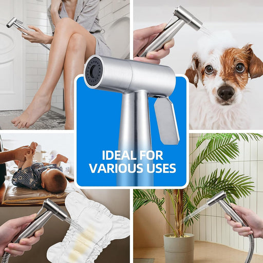 Handheld Toilet Bidet Sprayer for Toilet-Adjustable Water Pressure Control with Bidet Hose for Feminine Wash, Stainless Steel Brushed Nickel Cloth Diaper for Baby Wash