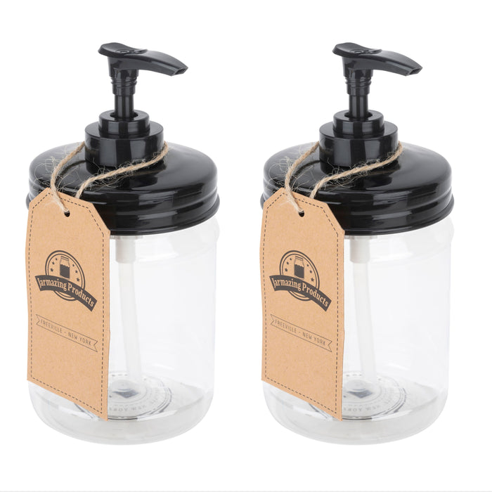 Black Mason Jar Soap Dispenser - Rust Proof Plastic with Plastic Pint Jar - Two Pack!