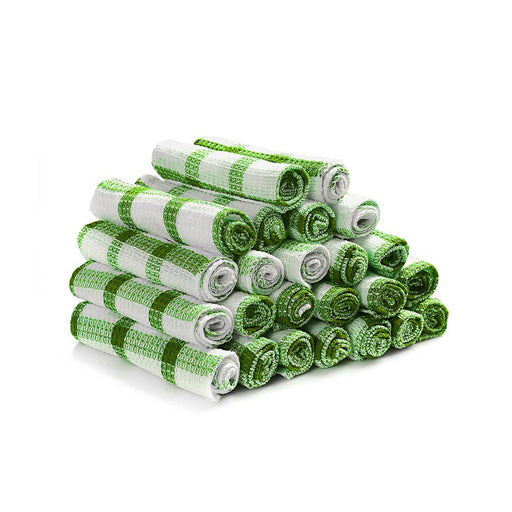 Set of 24 Kitchen Towels Dish Cloths Soft Green Checkered Pattern 100% Cotton 12X12"