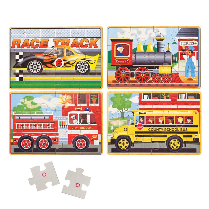 Vehicles 4-In-1 Wooden Jigsaw Puzzles in a Storage Box (48 Pcs) | Fsc-Certified Materials