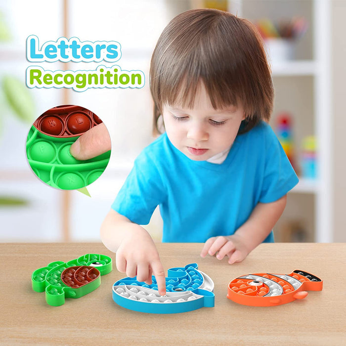 3 Pack Push Bubble Fidget Sensory Toys, Sensory Fidget Poppers Push Bubble Toy, Silicone Squeeze Autism Anxiety Stress Relief Educational Popping Toys for Kids Adults - Clown Fish, Whale, Turtle