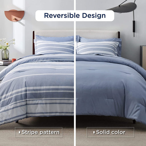 Bedsure Bed in a Bag Full Size 7-Piece Blue White Striped Bedding Comforter Sets All Season Bed Set, 2 Pillow Shams, Flat Sheet, Fitted Sheet and 2 Pillowcases