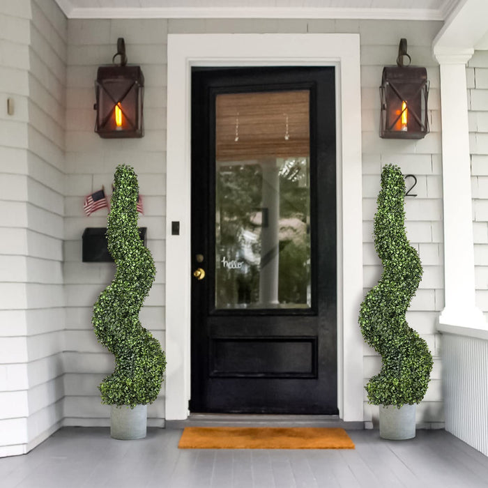 2 Pack Artificial Boxwood Topiary Tree, 4Ft Topiary Plants Potted Trees Decoration for Front Porch Home Living Room, Indoor/Outdoor Use