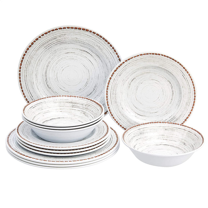 Melamine Dinnerware Set, Service for 4, Traditional Blue and White - Set of 12