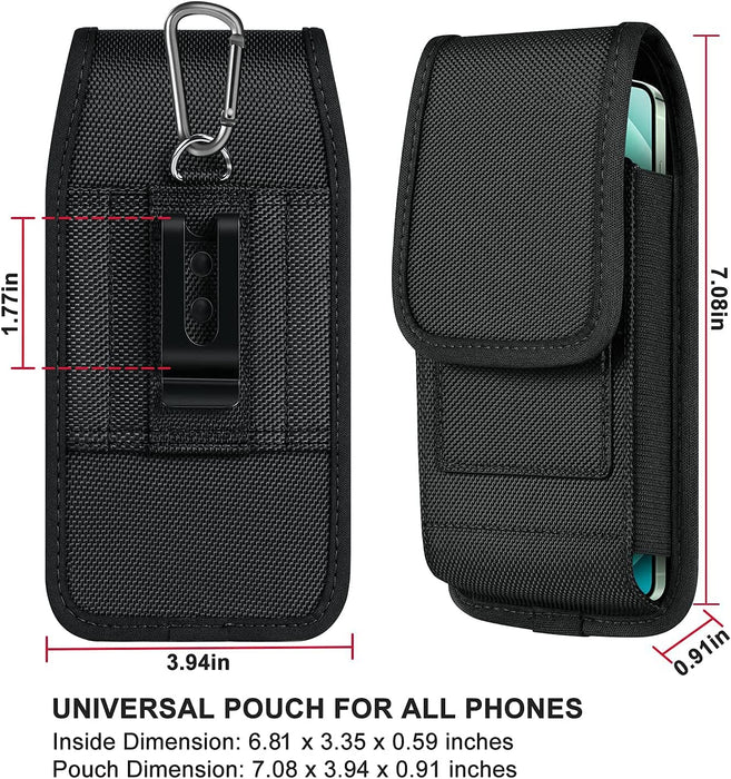 Cell Phone Holster for Iphone 11 12 13 14 Pro Max XR Samsung Galaxy S21 S20 FE S22 plus Ultra S9+ A13 A53 A12 Moto Nylon Belt Clip Card Holder RFID Blocking Pouch Case, Black