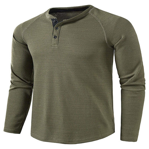 Mens Fashion Waffle T Shirts Henley Neck Solid Color Pullover Work Long Sleeve T-Shirt Army Green XL