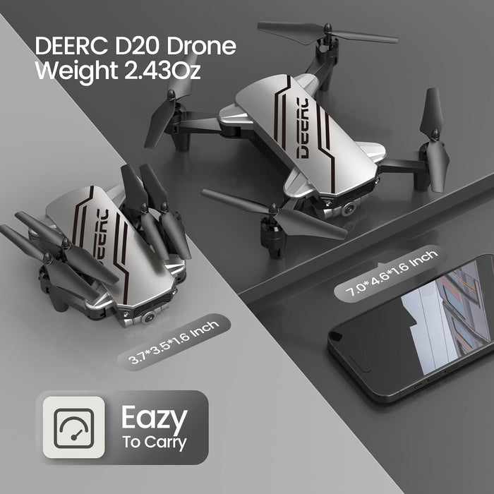 D20 Mini Drone for Kids with 720P HD FPV Camera Remote Control Toys Gifts for Boys Girls with Altitude Hold, Headless Mode, One Key Start Speed Adjustment, 3D Flips 2 Batteries, Silver