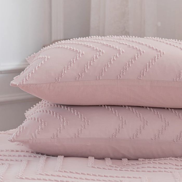 Queen Size Comforter Set, Chevron Tufted Design Blush Pink , Boho Bedding for Queen Bed ,Lightweight and Fluffy for All Seasons, 3 Piece