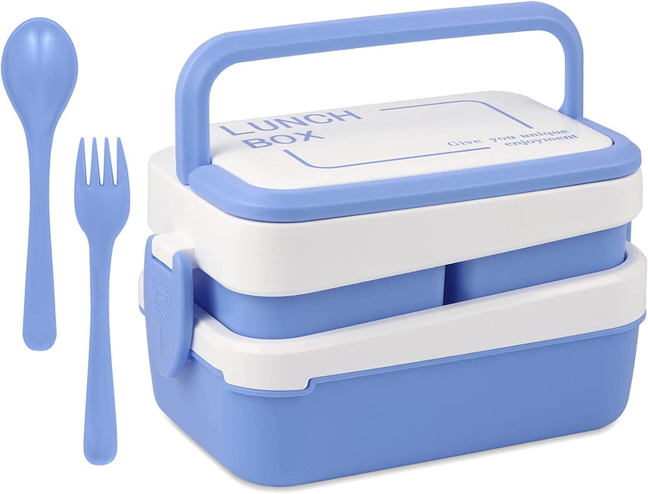 Bento Box Japanese Lunch Box Kit, Stackable 2 Layer Lunch Box, Leakproof Wheat Straw BPA Free Bento Lunch Boxes Set with Soup Cup, Spoon and Fork, Cake Cups
