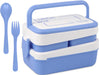 Bento Box Japanese Lunch Box Kit, Stackable 2 Layer Lunch Box, Leakproof Wheat Straw BPA Free Bento Lunch Boxes Set with Soup Cup, Spoon and Fork, Cake Cups