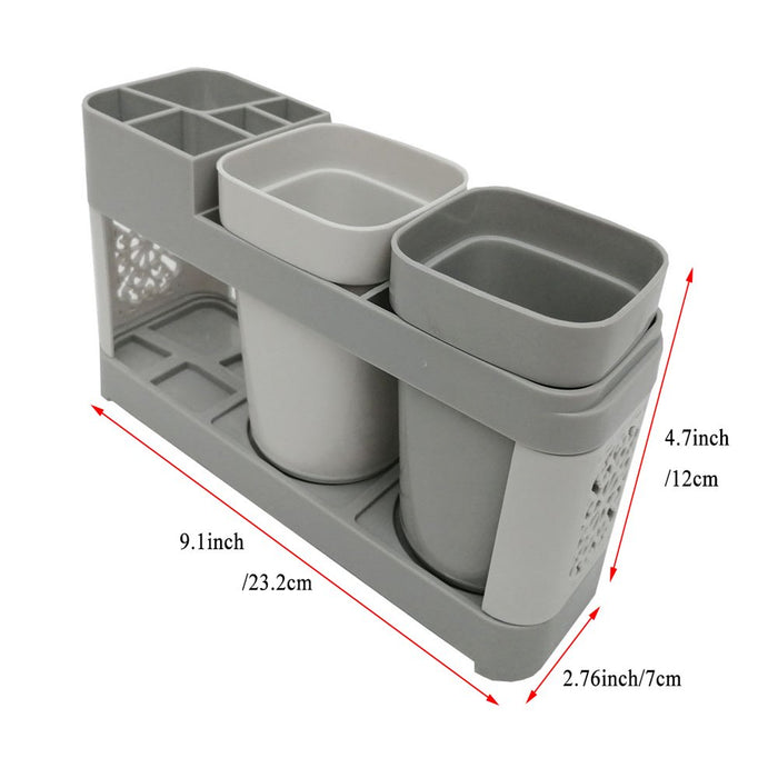 Toothbrush Toothpaste Stand Holder with 2 Cups Bathroom Storage Organizer Plastic White