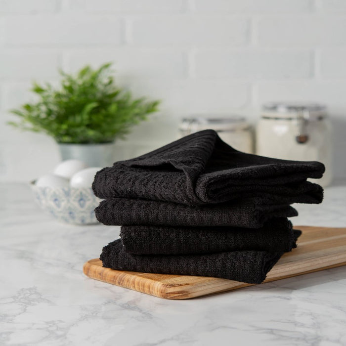 Solid Waffle Terry Kitchen Dishtowels, Set of 4, 26"X15", 100% Cotton, Multiple Colors