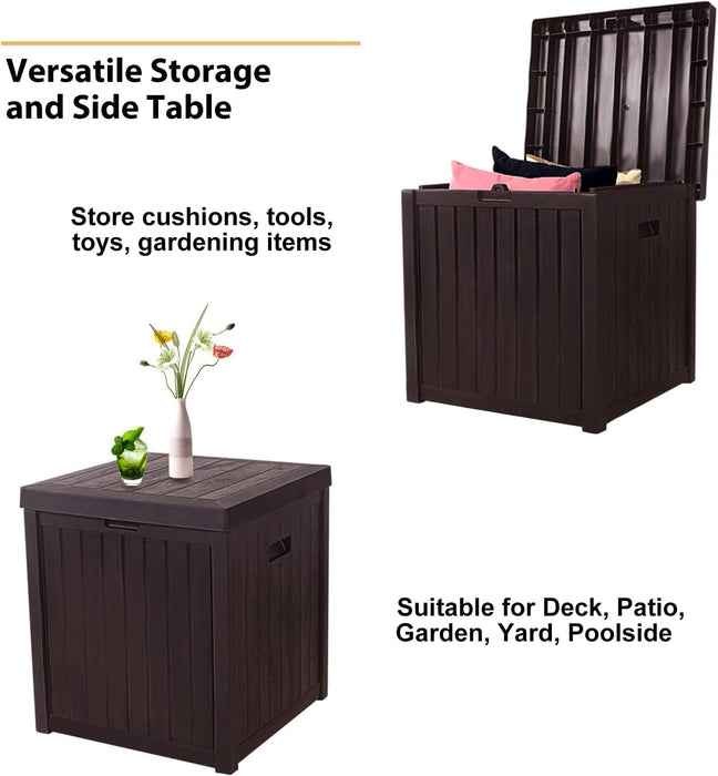 51 Gallon Square Deck Storage Box Resin Outdoor Storage Container for Patio Garden Yard, Brown