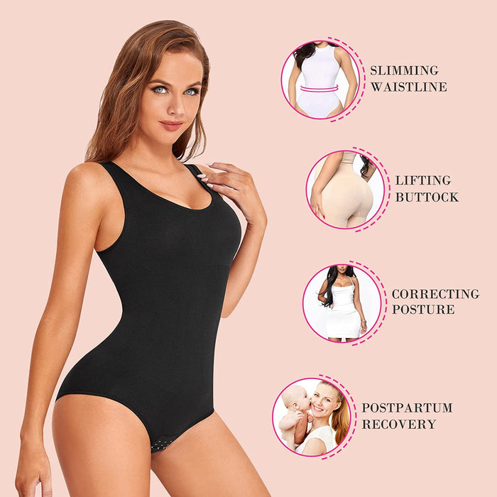 Nebility Women Waist Trainer Bodysuit Slim Full Body Shapewear Seamless round Neck Jumpsuits Tummy Control Tops