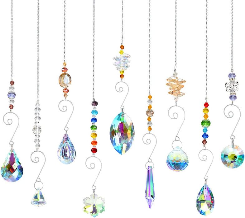 Crystal Suncatchers,  Hanging Crystals Ornament Sun Catcher with Chain, 9 Pack Glass Beads Ball Prisms Pendant Rainbow Maker for Window Home Office Garden Decoration