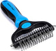 Pet Grooming Brush - Double Sided Shedding and Dematting Undercoat Rake Comb for Dogs and Cats,Extra Wide, Blue, Dog Grooming Brush, Dog Shedding Brush