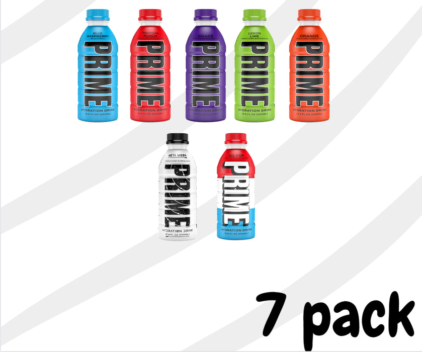 Prime Hydration Drink Variety Pack (All Flavors) - 16.9 Fl Oz 7 Pack Packaged by